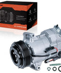 Top Shelf AC Compressor Kit Coupled With Heavy Duty Clutch for Chevrolet Cruze 1.8L, featuring aluminum design and durable components.