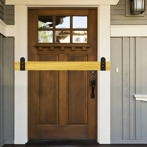 Heavy Duty 2x4 Door Barricade Brackets Built To Last Steel U Bracket For Home Barn Shed Garage Gate Security Reinforcement 6mm Thick Carbon Steel Anti Deform Rust Resistant Black Powder Coat Drop Open Bar Holder Fits Standard Bar installed on a wooden door