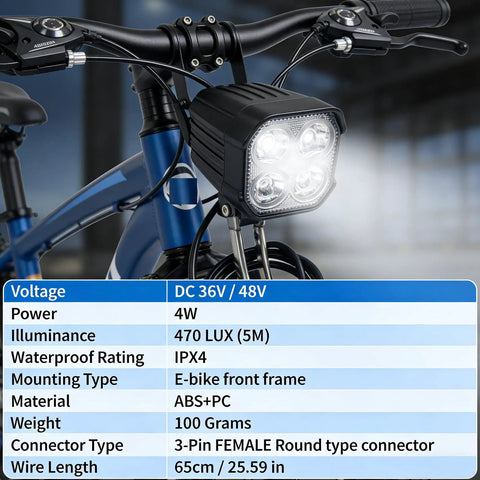 High Visibility E Bike Horn Front Light With 3 Pin Connector And Built In Horn on e-bike handlebar
