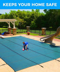 Brass Pool Cover Anchors 10 Pack For Concrete Inground Pools Universal Fit mounted on safety cover in backyard.