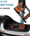 Telescoping Ladder Eight And A Half Foot Extension Ladder With Easy Fold One Step Collapsible Design For RV Home And Outdoor Use Aluminum Build Lightweight Yet Sturdy Supports Up To 330 Lbs., folded in trunk