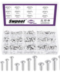 300 Pack Aluminum Rivets Set M4 M5 M6 With 10mm 14mm 20mm 25mm Lengths Brazier Head Solid Aluminum Plain Finish Universal Head Pro Grade Built To Last For Boat Repair Aircraft And Armor Builds in clear storage box with different sizes displayed