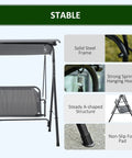 Three Person Outdoor Porch Swing With Stand And Tilt Canopy, Steel Frame, Showing Stability Features Like A-Frame And Non-Slip Pad