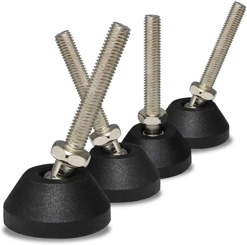 Heavy Duty Adjustable Furniture Levelers Four Pack Swivel Pads With Threaded Stems For Crooked Tables And Chairs to stabilize uneven surfaces.