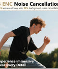 Man running outdoors wearing Dope Wireless Earbuds With Bluetooth 5.4 And ENC Noise Cancelling Mics For Android And iOS.