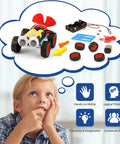 Wind Powered Car STEM Kit 5 Pack For Kids Kid Friendly Hands On Science Toys With Complete Accessories Clear Instructions And Screwdriver, assembled car and parts