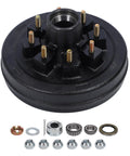 Heavy Duty 6000 Lbs Trailer Brake Drum Kit With 12 Inch Bulletproof Steel Rotors And 6 On 5.5 Bolt Pattern Hub, featuring hub and hardware.