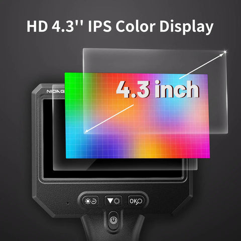 Ultra Slim 3.9mm Endoscope Camera With Light 1920P HD Borescope Inspection Camera With 4.3 Inch IPS Screen shown close-up