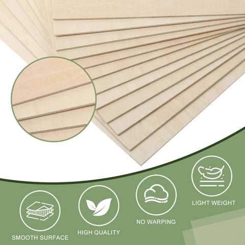 Basswood sheets, 12x18 inches, 1/8 inch thick (3 mm), unfinished, 10-pack for crafts and laser cutting.