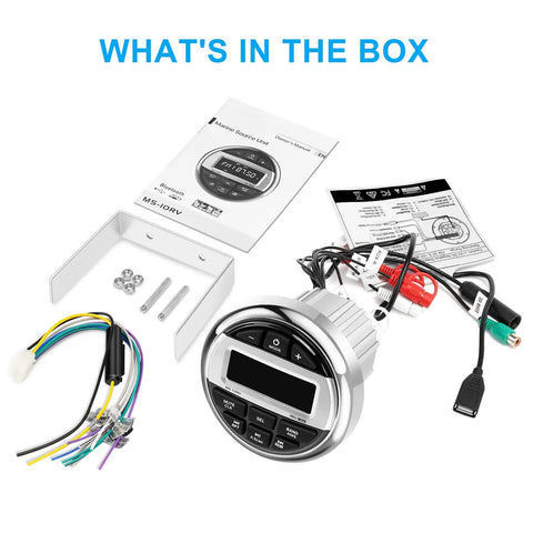 Waterproof Marine Boat Stereo Receiver With IPX5 Water Resistance And UV Coating HD LCD Display Bluetooth Music Player unboxed
