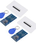 PN5180 NFC Module Two Pack with ISO15693 RFID ICODE2 Read Write, card emulation and peer to peer chips, blue key tags and white cards.