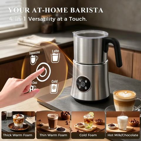 Electric Milk Frother And Steamer With Detachable Stainless Steel Jug For Hot And Cold Foam 4 In 1 Automatic Milk Warmer