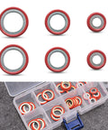 Heavy Duty 30 Piece AC Gasket And O Ring Combo Kit For Car And Truck Air Conditioning Compressor Seals Red rubber and metal rings.