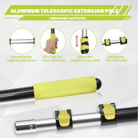 Extendable Attic Pull Down System Kit With 40 Inch Telescoping Rod Heavy Duty Stainless Steel Pull Ring And Storage Hook Upgraded Three Section Pole No Rope Mess Space Saving And A Cleaner Attic Look Easy Install showing telescopic extension and grips.