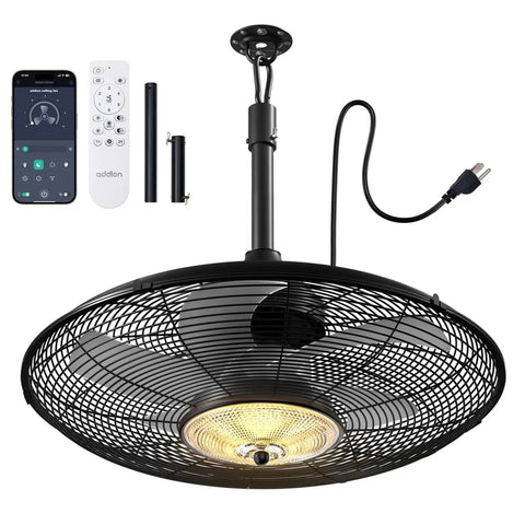 Outdoor Ceiling Fan With Light For Patios And Pergolas, 20-Inch IP65 Waterproof Gazebo Fan With Remote And App Control, displayed with accessories