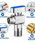 Heavy Duty Half Inch Angle Stop Valve 2 Pack Brass Ball Shut Off With Red And Blue Handles For Water Heater Kitchen Plumbing High Flow Chrome Plated Finish No Sweat Install Rock Solid Durability Proven showing easy installation and smooth operation.