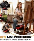 All Day Comfort Heavy Duty Rolling Knee Creeper with Seat and Chest Support in use for various tasks indoors and outdoors