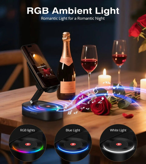 Wireless Induction Speaker Phone Stand With Bluetooth Audio Amplifier Foldable For iPhone Android And iPad Go To Gift