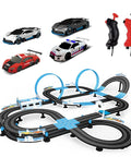 High Speed Slot Car Track Set With Dual Lanes, Four Officially Licensed Cars, Two Hand Controllers, Full Track Pieces, And Lap Counter