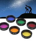 1.25 Inch Telescope Filter Set With Moon And Polarizing Filters, colorful eyepiece filters against starry sky silhouette