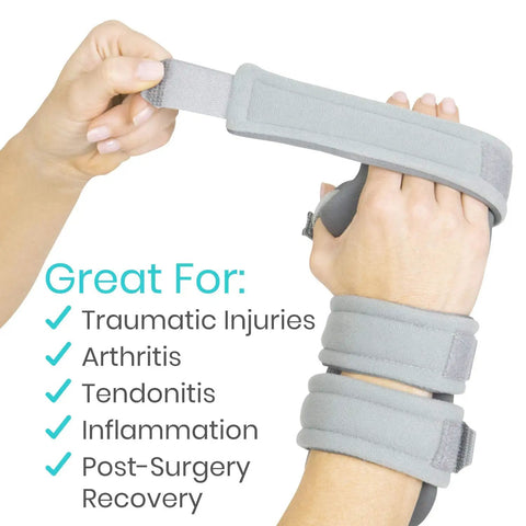 Close-up of Resting Hand Splint for Right Hand With Rehab Video App, showing adjustable straps and padded comfort for arthritis support.