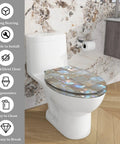 Elongated Resin Toilet Seat for Bathroom with a shiny mosaic design, installed on a white toilet in a modern bathroom setting.