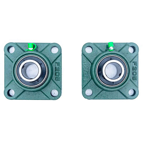 Pillow Block Bearing 1 Inch Bore Set Of 2 UCF205 16 Square Flange Mounted Cast Iron Housing With Chrome Steel Ball Bearings Built Tough For Heavy Duty Use, two green 1-inch flange bearings