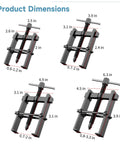 Best Four Piece Bearing Puller Set With 2 3 4 And 6 Inch Jaws For Cars Or Bikes Heavy Duty Steel Handles Tough Pulls Great For Grease Monkey Mechanics Fixing Wheels In Garage Or At Pro Auto Shop Rig Ready For Quick Repairs Now. Four bearing pullers with jaw sizes and dimensions shown.