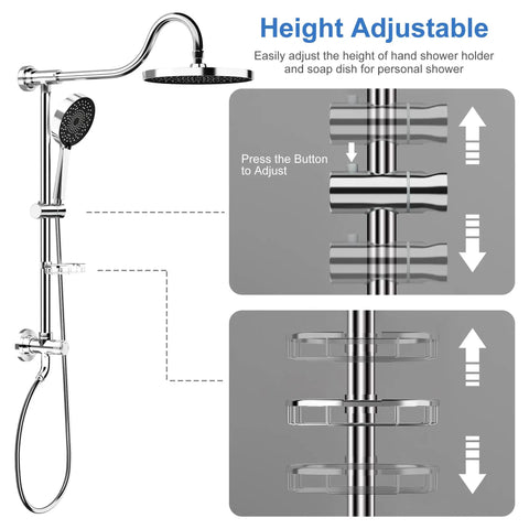 9 Inch Rainfall Shower Head And Handheld Showerhead Combo With Slide Bar In Brushed Nickel, 3 Function Showerhead, adjustable height