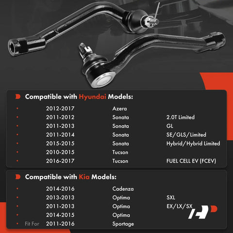 Front Outer Tie Rod End Fits Hyundai Sonata Tucson Azera And Kia Sportage Optima Replacement Steering Tie Rod For 2011 2012 2013 2014 2015 2016 2017 Models Durable Performance For Your Ride, black metal steering part shown with ball joint