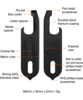 Diagram of Ultra Slim Stainless Steel Multi Tool V2 With Titanium Coating Pocket EDC Gear detailing functions and measurements.