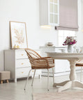 Modern dining room with white dresser featuring half moon wooden drawer handles set of 6 beech wood wardrobe and cabinet pulls.