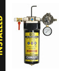 QC3 Air Filter And Dryer For Small To Medium Compressors, Universal Fit, shown installed with pressure gauge.