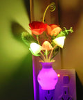 Plug In LED Night Light With Dusk To Dawn Sensor 0.5W Energy Saving Cozy Glow Dream Nightlight featuring a rose flower mushroom design