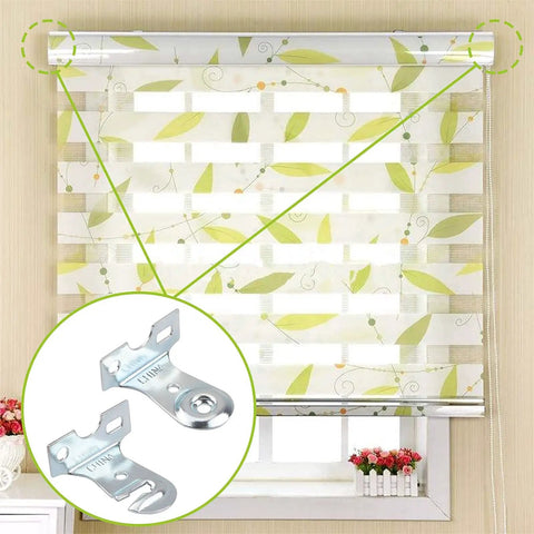 Heavy Duty Metal Roller Shade Bracket Two Pack Outside Mount Hardware Tough As Nails Solid Iron Curtain Blind supports on window.