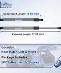 Heavy Duty Rear Hatch Strut Supports For Toyota Matrix Liftgate Straight Swap Drop In Compatible With 2003 Through 2008 Years with length details.