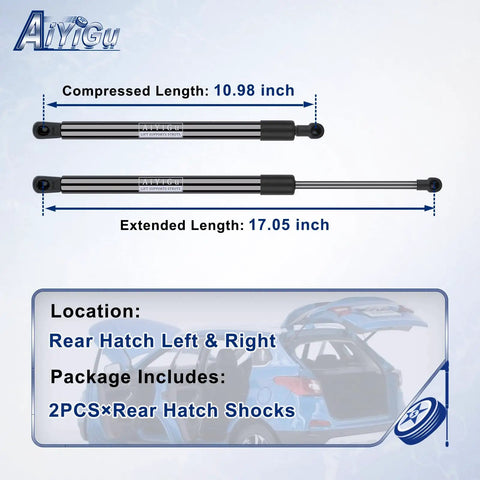 Heavy Duty Rear Hatch Strut Supports For Toyota Matrix Liftgate Straight Swap Drop In Compatible With 2003 Through 2008 Years with length details.