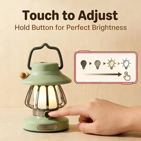Kids Adventure Light Set With USB C Rechargeable Lantern being adjusted for brightness with touch button