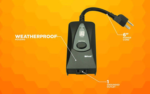 Outdoor Plug In Digital Timer With Weatherproof Housing Featuring Built In Photocell Light Sensor For Patio And Garden Illumination Automatic Dusk To Dawn Toggle Zero Sweat Single Button Setup Yard Ace with 6" power cord and switch.
