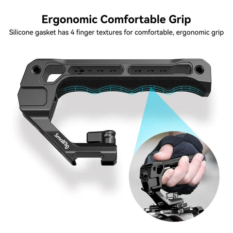Lightweight NATO Top Handle For DSLR Camera Cages With Quick Release showing ergonomic silicone grip and cold shoe adapters