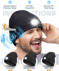 Person wearing Bluetooth Beanie With Light USB Rechargeable LED Headlamp Winter Hat For Running Hiking Hunting Skiing Black Unisex