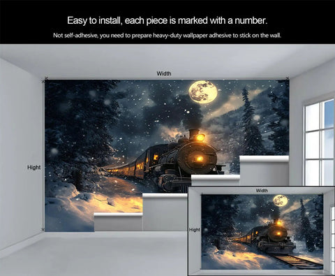 Epic Steam Locomotive Wall Mural 3D Train Wallpaper For Living Room And Bedroom Oversized 177.16 By 120 Inches High Density Silk Cloth Durable Indoor Decor Realistic Vintage Locomotive Vibe