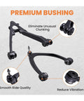 Front Upper And Lower Control Arm Kit For Chevy Silverado GMC Sierra 1500 Yukon 2007 2013 Replacement Suspension Arms And Bushing Kit display with labels for smooth ride quality