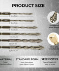 Front view of a six-piece Amazon drill bit set with hex shanks; four-flute sawtooth eccentric twist bits, 4–12 mm