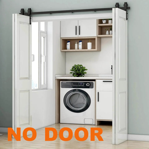 Heavy Duty Bi Folding Barn Door Hardware Sliding Track Kit For Four Doors 5.5 Feet Rail 66 Inches, installed view, no doors