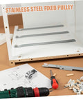 Stainless Steel Fixed Pulley Bearing For Sliding Doors And Gates in assembly kit with instructions and tools on brown surface.