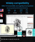 Screens displaying software compatibility for RAY5 10W Laser Engraver Bundle With Air Assist Kit And 3.5 Inch Touch Screen DIY Ready Cutter.