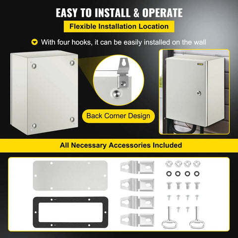 Built Like A Tank Nema 4X Steel Electrical Enclosure With Drip Free Ip66 Sealing and Heavy Duty Carbon Steel Frame for Gritty Outdoor Installations and Easy Indoor Wiring Featuring A Mounting Plate, wall-mounted design with installation hooks.