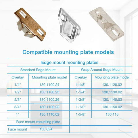 Universal Cabinet Door Hinges 8 Pack Replacement For 110 Degree Compact 33 Screw In Self Closing Hardware With Screws No Sweat Install guaranteed smooth operation, featuring compatible mounting plate models.