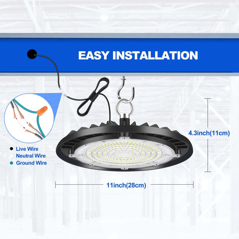 High Bay LED Shop Light 150W, 150 Lumens Per Watt Bright Industrial Ceiling Light, CRI Greater Than 80, UGR Under 22, SMD2835 Chips, Easy Install